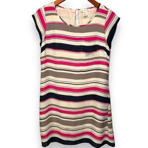 Artisan NY Striped Shift Dress Size 6 Pocket Knee Length Pink Beige Navy Career